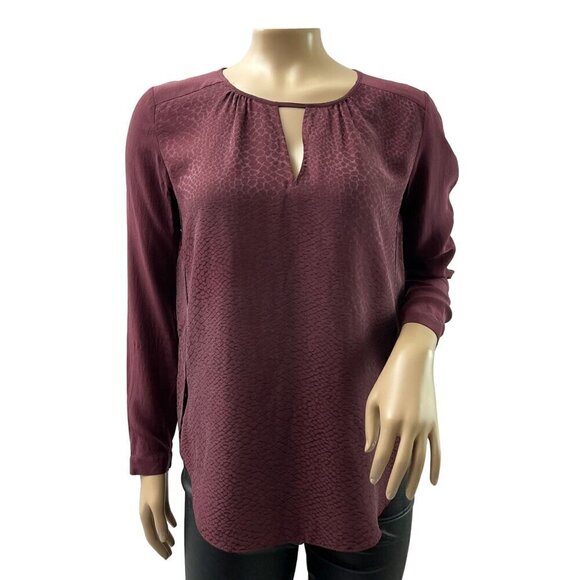 Rebecca Taylor Silk Keyhole Neck Crocodile Long Sleeve Blouse Purple Women M - Picture 1 of 12